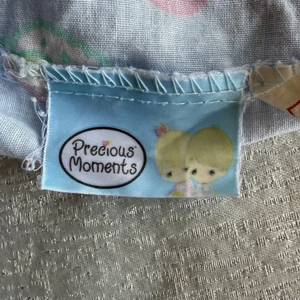 Vintage Precious Moments Twin Fitted Sheet Blue Hearts Flowers Franco 2002